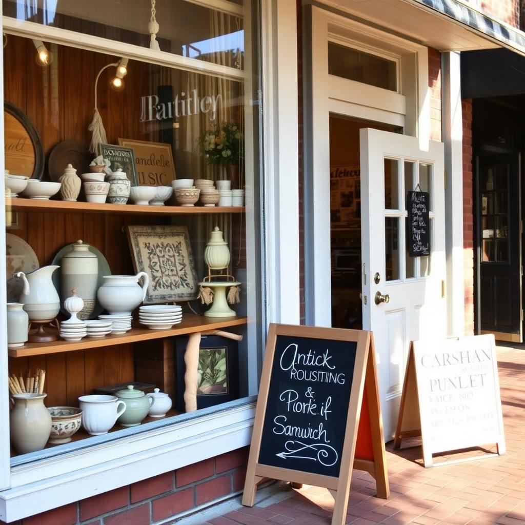 Small boutique storefront window display on Main Street