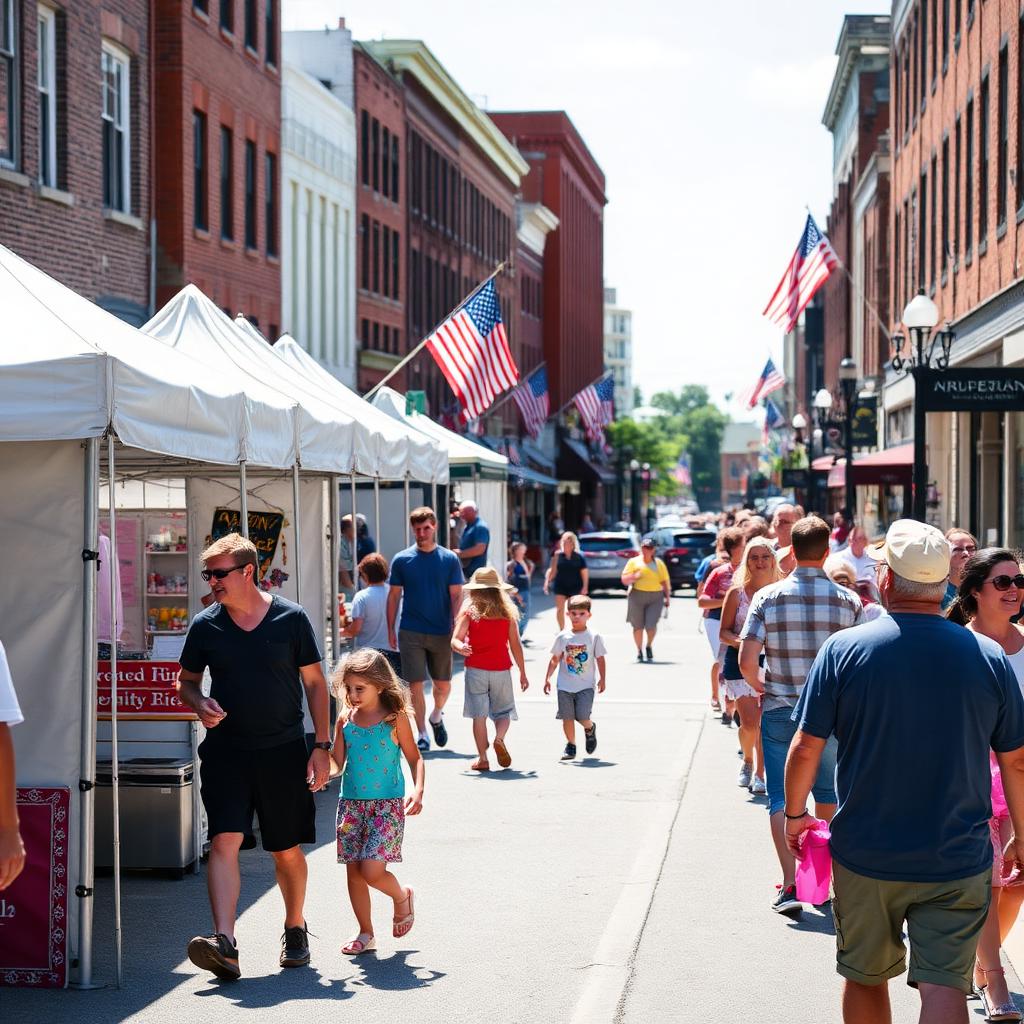 Families walking through a downtown street festival