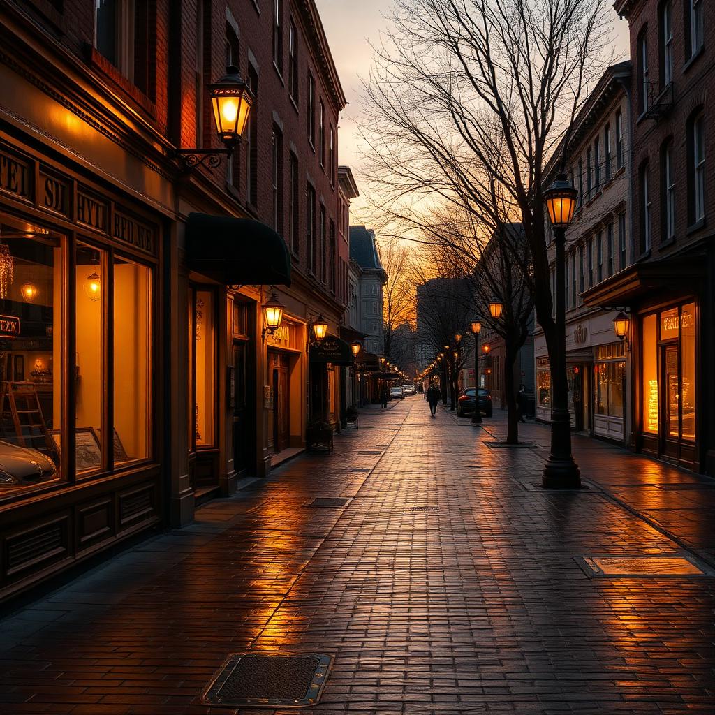 Historic Wytheville storefronts glowing at sunset