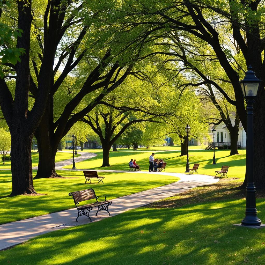 Shaded walking path in a Wytheville town park